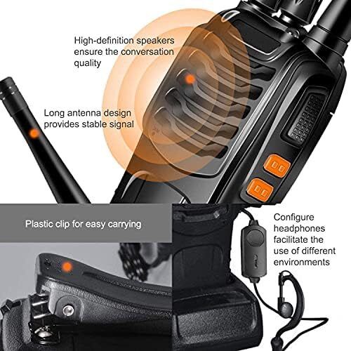 8 Pack 88E Long Range Walkie Talkie USB Rechargeable 16CH Walky Talky Radio with Earpieces and LED Light Voice Prompt for Field Survival Biking and Hiking