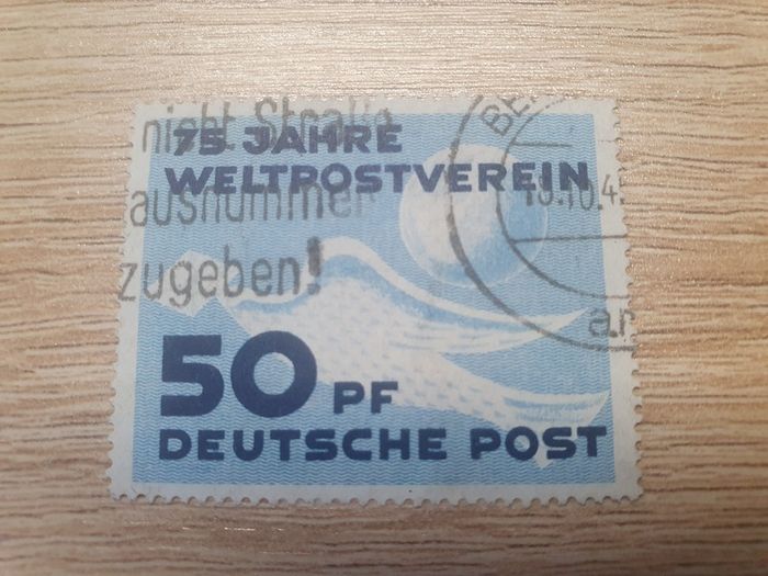 East Germany 1949 "75 Years Universal Postal Union UPU" 50 Pfennig Stamp cancelled - free standard postage