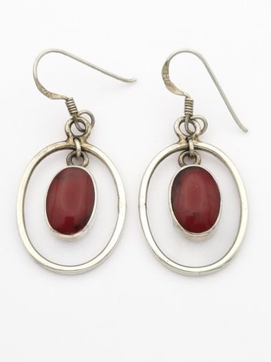 925 Vintage Sterling Silver Red Jasper Earrings