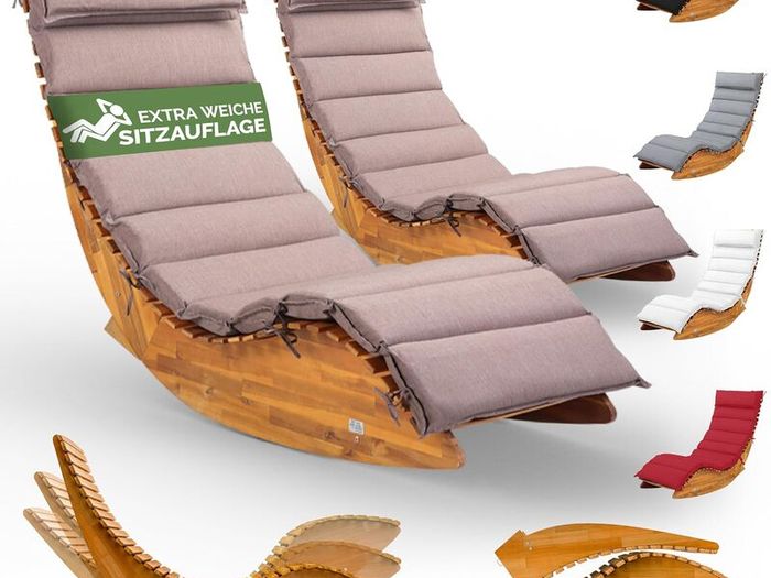 2 x Sun Lounger with Cushion for 2 People,oad Capacity, FSC Certified Swing Lounger Set for Balcony, 195 x 60 cm