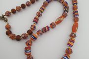 Vintage Venetian Style Skunk Eyes &amp; Feather Desgin Glass Beads Necklace