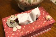 Vintage Fabric Tissue Box Cover - Shabby Chic Doll Floral Storage Box