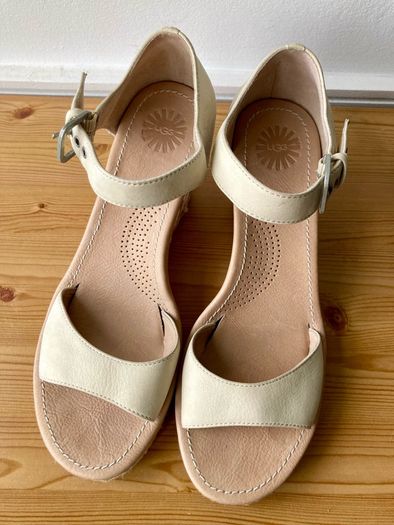 Ugg Atasha striped wedge heeled cream leather sandals