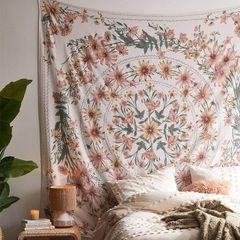 NEW SALE |  Bohemian Tapestry Wall Hanging, Mandala Flower Medallion Hippie Tapestry with White Aesthetic Wreath Design, Psychedelic Hippie Wall Decoration Ceiling for Bedroom Dorm 150 x 170 cm