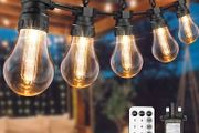 MASSIVE SALE Lights Outdoor, 15M/49FT Romote Control Outdoor String lights Mains Powered with 25LED Shatterproof Bulbs, 8 Modes Waterproof Garden String