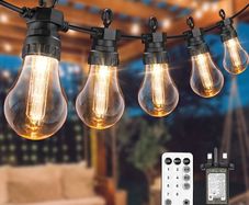 MASSIVE SALE Lights Outdoor, 15M/49FT Romote Control Outdoor String lights Mains Powered with 25LED Shatterproof Bulbs, 8 Modes Waterproof Garden String