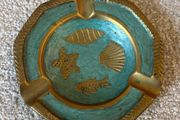 Vintage Octagonal Brass and Enamel Ashtray