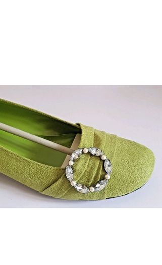Solada Moda Green Suede Shoes EU36 UK3 Crystal Buckle Low Heel New Boxed  CAN POST