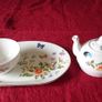 4 Piece Aynsley Cottage Garden Pattern Bone China Rare Tennis Set With Tray And Oban Cup, Tea Pot With Lid And Water Pitcher For One Person Setting Made In England Image 4