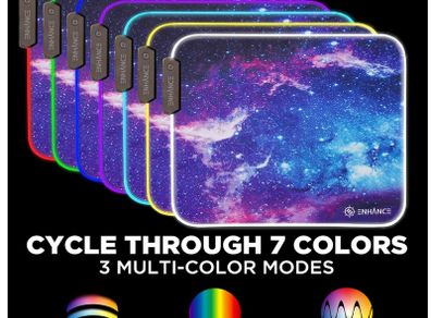 Small Mouse Pad with LED Lighting (13.3 X 10.8 inches) - Gaming Mouse Pad Desk Mat with 7 Color Options, 3 Lighting Effects, Smart Control Button, Non-Slip Rubber Grip - Galaxy