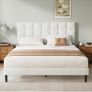 Double Bed Frame, Easy Assembly, Sturdy Wooden Slat Support, Upholstered Platform with Headboard, No Box Spring Needed, White Double Bed 135x190 Image 7
