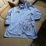 Zara blue striped embroidered flowers shirt blouse sun holls L 12/14 Image 3