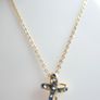 Vintage Gold Plated and Blue Austrian Crystal Cross Necklace length 16" Image 3