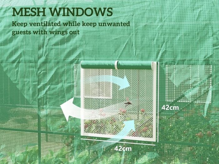 Reinforced Walk in Polytunnel Greenhouse with Roll Up Door, Galvanised Steel Frame and Zipped Door Windows, 2.5 x 2 m