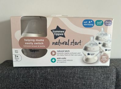 Brand New Tommee Tippee Natural Start Anti-Colic Baby Bottles 150 ml, Self-Sterilising, Pack of 3, Transparent