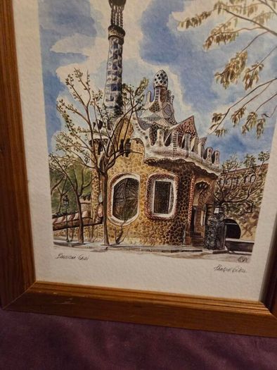 Barcelona Parque Guell Lithograph framed