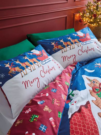 Catherine Lansfield Christmas Santas Workshop Duvet Set King Size Reversible