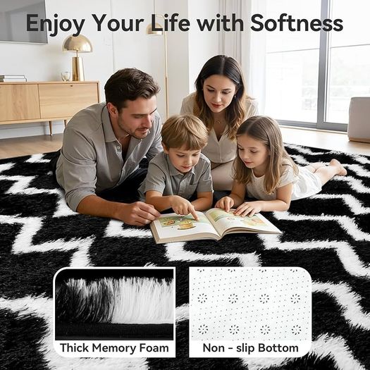 Rugs Living Room 160x230cm- Fluffy Shaggy Area Rugs for Bedroom - Large Anti Slip Carpet - Washable Modern Floor Carpets