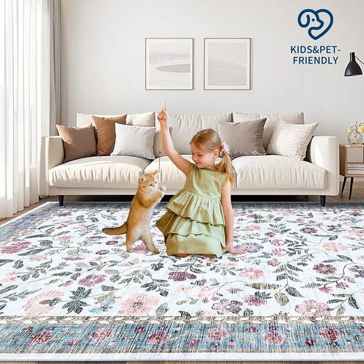 Hallway Runner Rug 60x180 cm, Floral Bedside Rugs Bedroom, Washable Farmhouse Carpet for Living Room, Low Pile Foldable Floor Mat for Kitchen, Blue