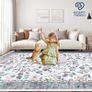 Hallway Runner Rug 60x180 cm, Floral Bedside Rugs Bedroom, Washable Farmhouse Carpet for Living Room, Low Pile Foldable Floor Mat for Kitchen, Blue Image 6
