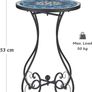 NEW SALE | Round Side Table, Indoor and Outdoor Plant Stand, Small Coffee Table with 36cm Ceramic Tile Top for Patio Balcony, 53cm Tall Mosaic Garden Table, Living Room End Table or Bedside Table, Blue Image 4
