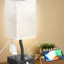 Bedside Table Lamp, Touch Control Nightstand Bedroom Lamp with USB C & USB A Charging Ports, 2 Way Outlets, Minimalist White Fabric LED Desk Night Light for Living Room Office (FREE POSTAGE) Image 2