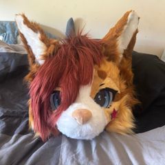 Fursuit head- posable ears and neck fur