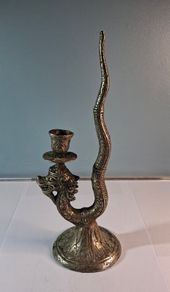 Antique White Metal Dragon Candlestick