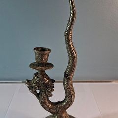 Antique White Metal Dragon Candlestick