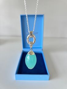 Newbridge Silverware Long Aqua Pendant Necklace + Original Box