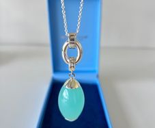 Newbridge Silverware Long Aqua Pendant Necklace + Original Box