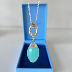 Newbridge Silverware Long Aqua Pendant Necklace + Original Box