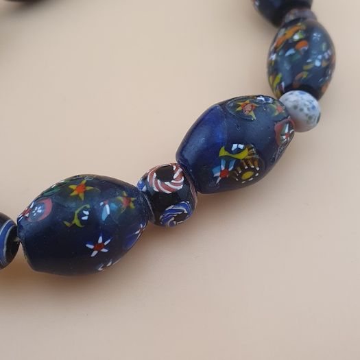Vintage Venetian Style Floral & African Glass Beads Necklace