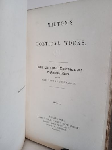 Milton's Poetical Works: With Life, Critical Dissertation and Explanatory Notes by Rev. George Gilfillan (2 Volume Set) (HQ50)