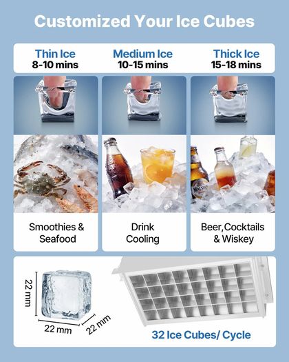 Commercial Ice Maker Machine 36 kg/24h with 6 kg Storage Capacity, Countertop/Freestanding/Under Counter