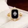 Art Deco Style Star Starburst Ebony Gold Tone Ring Image 2