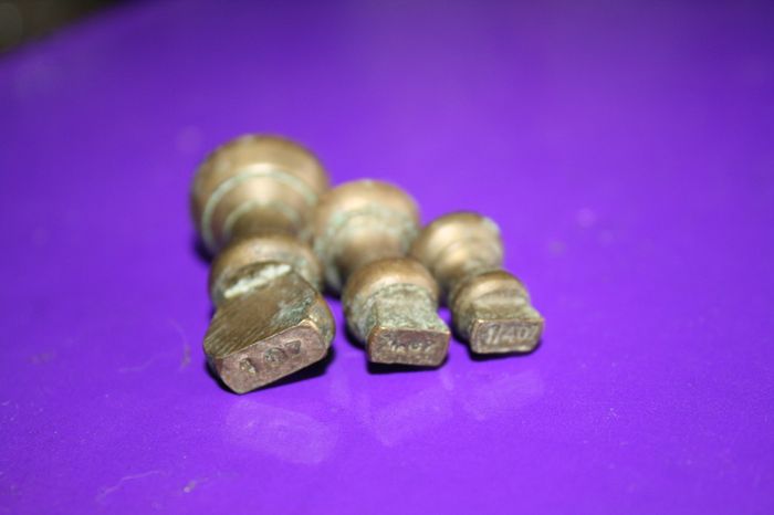 Antique Imperial Small Aged Brass Bell Weights - Apothecary - Kitchen Scales