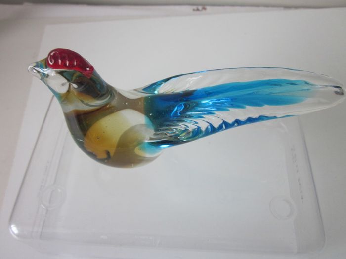 Pair of Hand Blown Multicoloured Art Glass Rooster Figurines