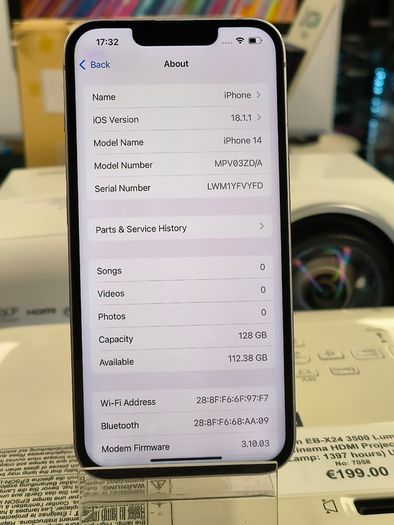 Apple iPhone 14 128GB LOCKED TO THREE Network Purple (Battery: 76%)