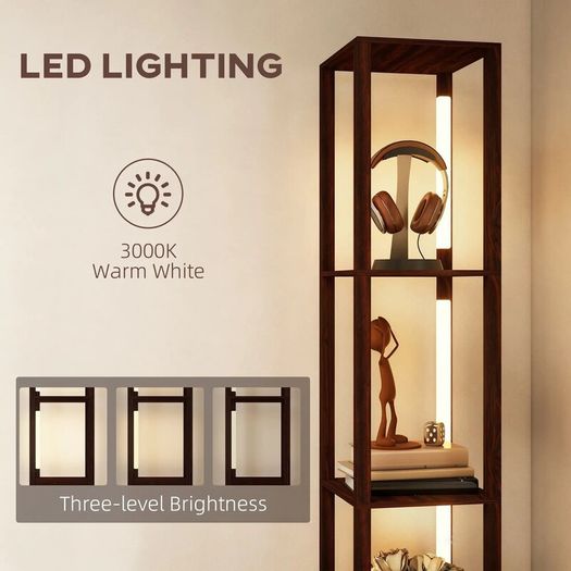 Floor Lamp with Shelves, LED Column Modern Standing Lamp with Fabric Drawer