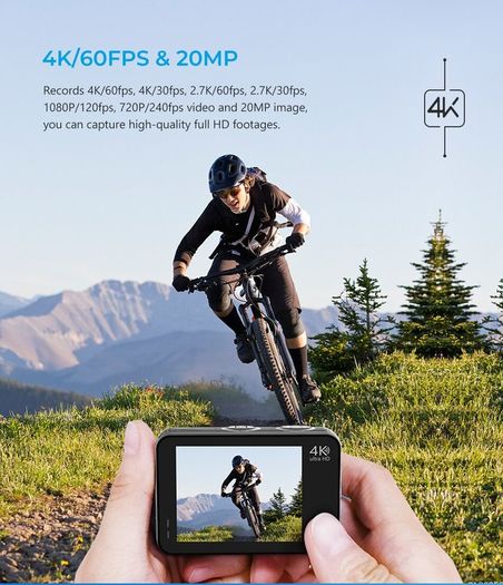 Action Camera K80 4K Dual Screen WiFi 5m Body Waterproof 60FPS 20MP 2.0 Touch LCD EIS Remote Control 4X Zoom Sports Cam