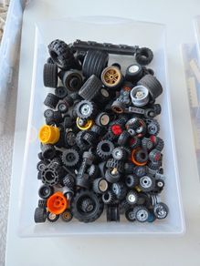 box of lego wheels