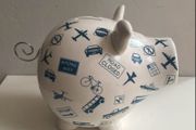 Extra Large ceramic piggy Bank featuring transportation and road signs