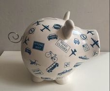 Extra Large ceramic piggy Bank featuring transportation and road signs