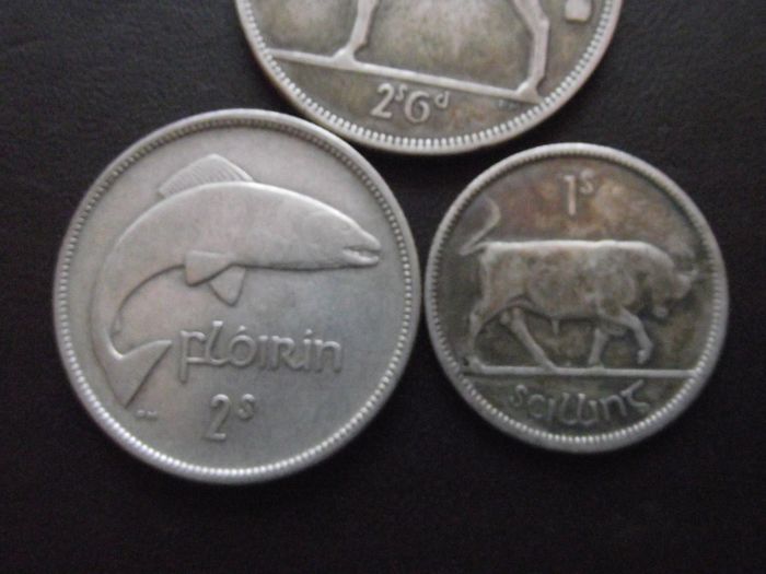 1928 Irish Free State. Set of 3 Silver Coins: Half Crown&Florin&Shilling