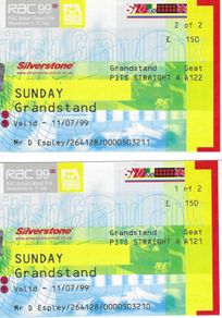 1999 British Grand Prix Ticket Stubs x 6 - Formula 1 - Silverstone - 0043