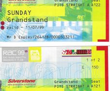 1999 British Grand Prix Ticket Stubs x 6 - Formula 1 - Silverstone - 0043