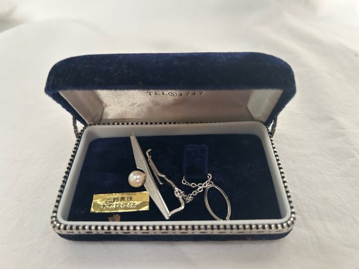 Vintage Japanese Misuzu Genuine Pearl SILVER Tie Clip Bar Boxed Toba Japan