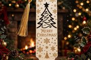 Merry Christmas Wooden Bookmark with Gold Tassel - Stocking Filler