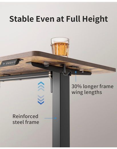Electric Standing Desk 120 x 60 cm, Height Adjustable Sit Stand Desk with Memory Presets, Home Office Computer Desk, Black Frame with Vintage Brown Top